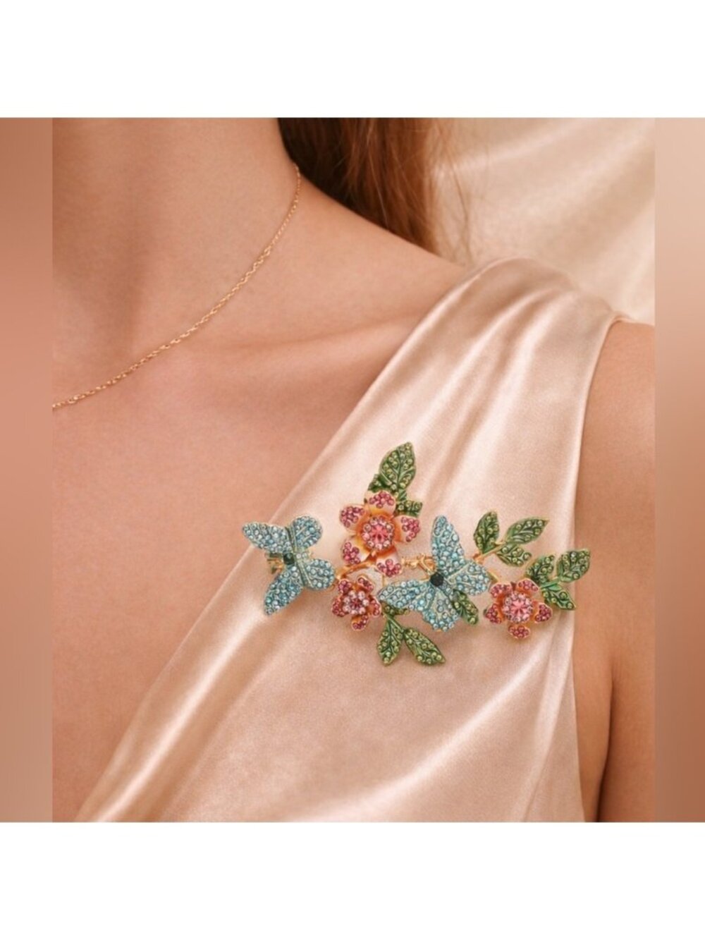Floral Blue Butterfly Crystal Earrings
